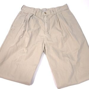 Vintage Bugle Boy Chino Pants Mens 34x32 Tan Khaki Pleated Baggy Canvas